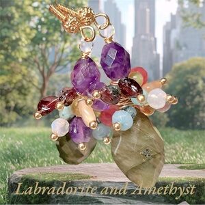 Multicolor Gemstone Labradorite Cluster Earrings